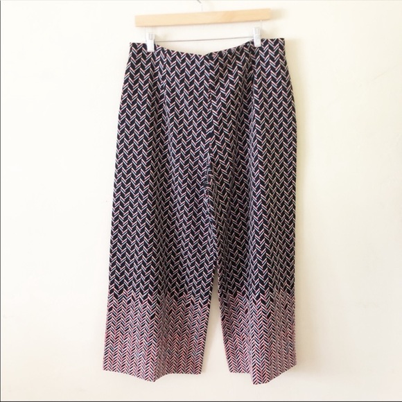 ZARA Chevron Print Wide Leg Pants Size Medium - Picture 1 of 7